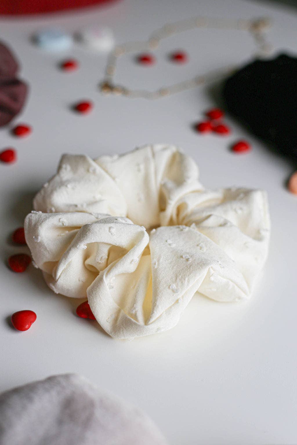Soft Cream Embroidered Scrunchies