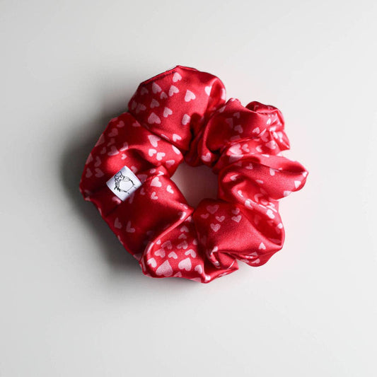 Satin Pink Heart Scrunchies